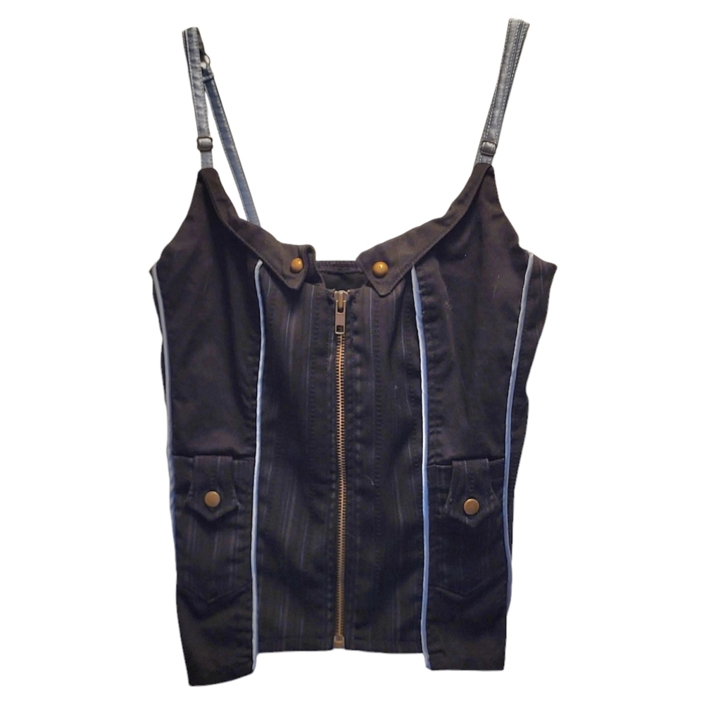 Rare Vintage Steam Trunk Black and Blue Tailored Zippered Steampunk Corset - XS*